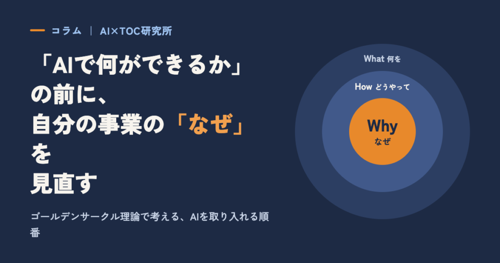 「AIで何ができるか」の前に、自分の事業の「なぜ」を見直す（Why・How・Whatの3つの円）